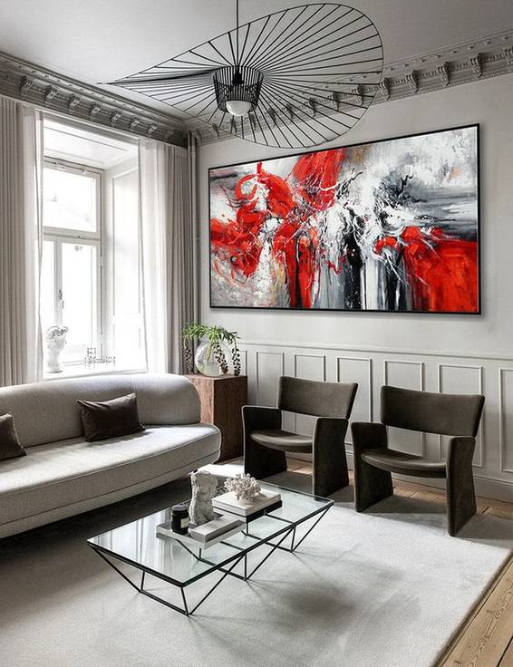 Modern Original Hand-painted Contemporary Textured Red Abstract FEX0J